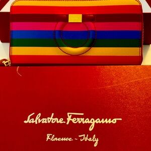 Brand new Salvatore Ferragamo rainbow wallet! Bright, beautiful Italian leather